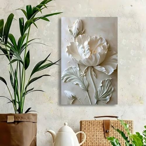Toile decorative fleurs blanches 80x140 cm avec cadre elegant