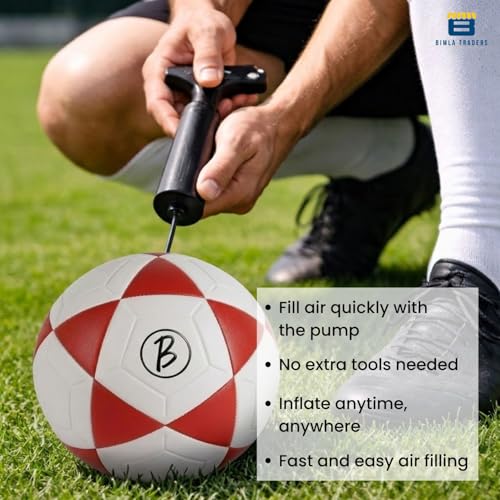 Image of Btag Football with Pump | Rubber Moulded Training & Match Ball | Suitable for All Age Groups | Outdoor Waterproof | for Ground, Grass & Turf (Red)