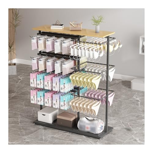 XLTFUC Lingerie Display Rack, Freestanding Clothing Store Boutique Retail Lingerie Hanger Commercial Socks, Bras, Panties Shelf(Black,135x100x40cm)