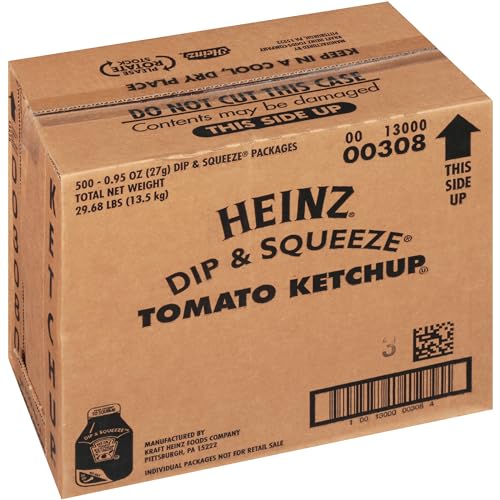Image of HEINZ Single Serve Ketchup DIP & SQUEEZE Packet, 27 gr. Container (Pack of 500)