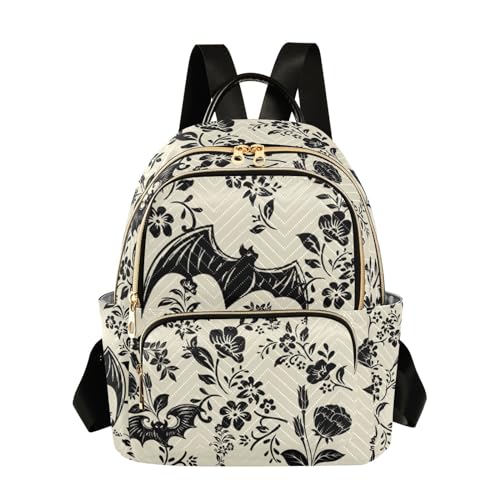 Image of Goth Bat Flowers Quilted Backpack Purse for Women Fashion Small Backpack M | Shoulder Bag Travel Casual Daypack