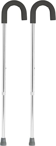 Drive Medical Bastón de aluminio con mango redondo con agarre de espuma, color plateado (paquete de 2)