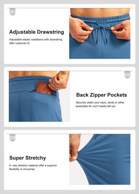 Pudolla Men's Athletic Pants with Zipper Pockets Stretch Workout Sweatpants Lightweight Running Joggers for Men - Image 5