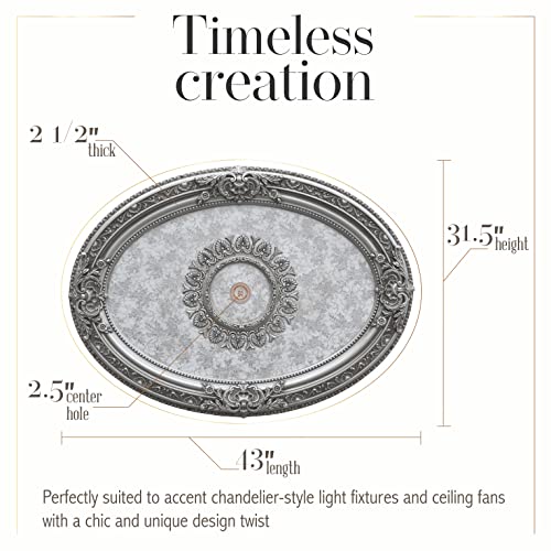 Image of Petite Oval Round Chandelier Ceiling Medallion or Fan Medallion, 43 Inches, Silver