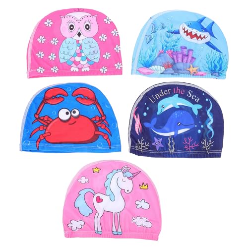Abaodam Sombreros de Natación Portátiles Estampado de Dibujos Animados, 5 Piezas de Poliéster Resistentes y Elásticos para Fiesta Verano