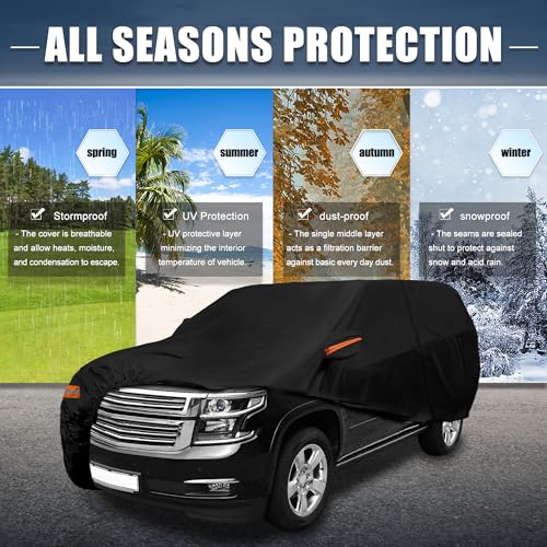 Image of X AUTOHAUX Car Cover for Chevrolet Tahoe 4 Door 2007-2020 Aluminum Film Outdoor Waterproof Sun Rain Snow Hail Protection with Driver Door Zipper