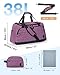 Weekender Bag for Women, BAGSMART 38L Carry on Overnight Bag, Gym Bag Personal Item Travel Bag with Trolley Sleeve, Shoe Bag,Pink-38L