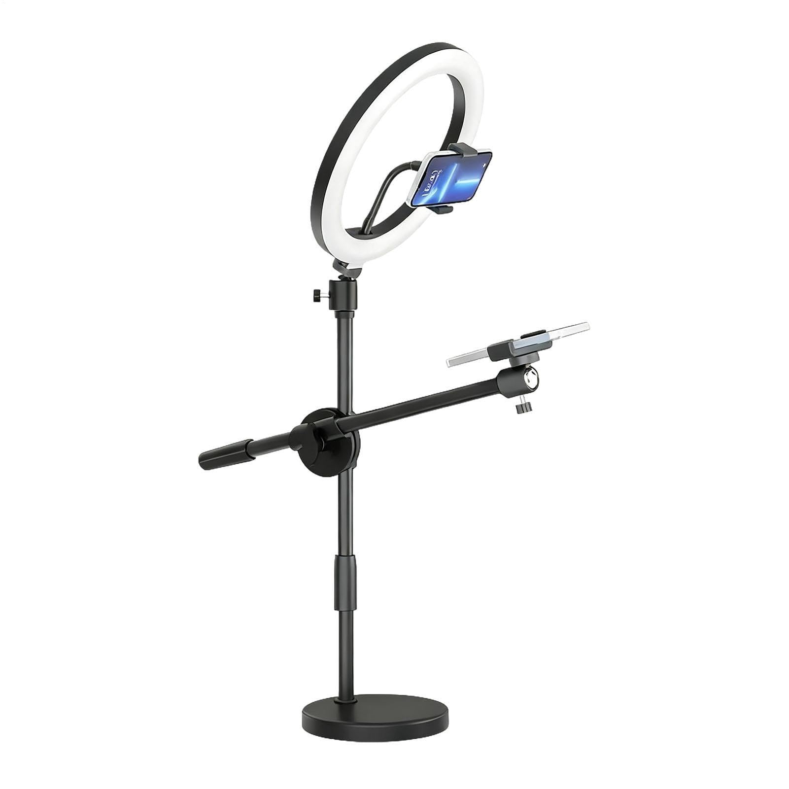 Supporto per telefono con luce LED ad anello con braccio articolato | supporto regolabile per fotocamera e telefono per insegnamento, fotografia | Registrazione video e creazione di contenuti | S