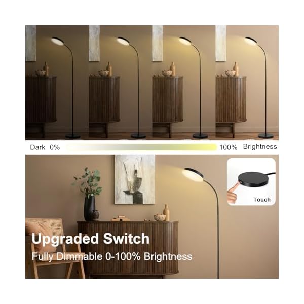 Floor Lamp, LED Floor Lamps for Living Room, Stepless Adjust Color Temperatures & Brightness Standing Lamp with Touch Control Tall Lamps Adjustable Gooseneck Reading Floor Lamp (Black) - Image 3