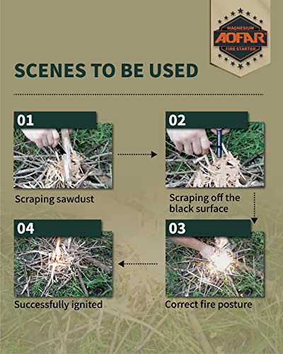 AOFAR-Fire-Starter-AF-376-Ferrocerium-Ferro-Rods-Fire-Starter-Kit-with-Two-Multi-Tool-Fire-Strikers-80dB-Survival-Whistle-Paracord-Lanyard-for-Camping-Hiking-Emergency-Rescue-12-51-Inch