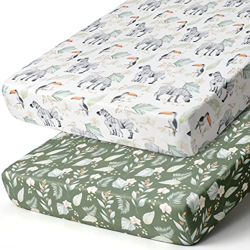 Image of BROLEX Baby Fitted Crib Sheets: Kid Crib Sheets - Set of 2 for Toddler Standard Size Crib Mattress for Boys and Girls - Jersey Knit Crib Bed Sheets Zebra Forest