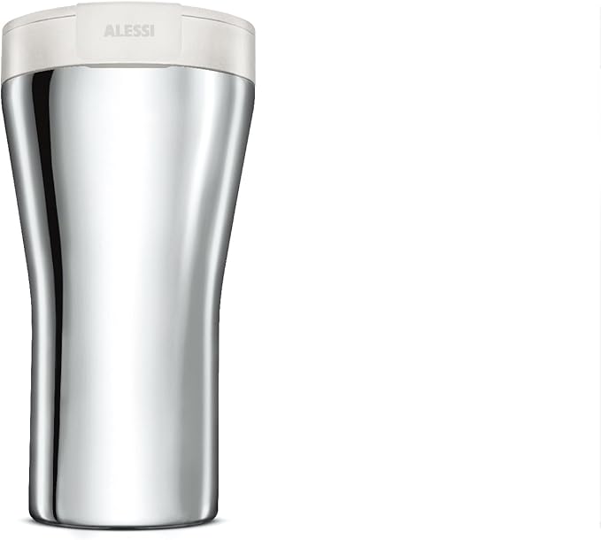 Alessi Caffa GIA24 W – Design Doppelwandige Travel Mug aus Edelstahl 18/10 Und Thermoplastischem Harz, Weiß