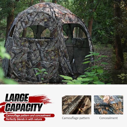 ShedOFF 1-3 Person Hunting Blinds, 360 Degree See Through Pop up Ground Blinds for Deer Turkey Duck Hunting, Bow Hunting Accessories, Double Side Zipper Window (Camo Pine-Cones)