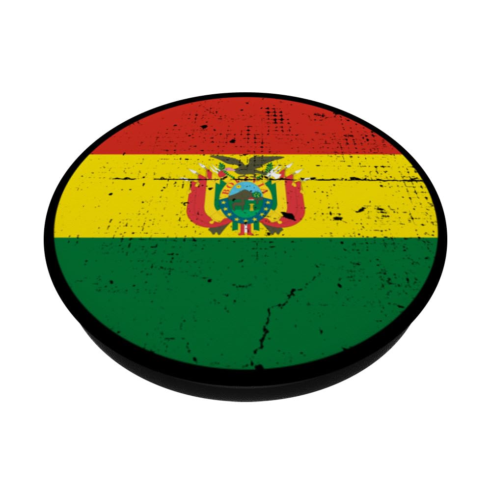 Bolivia Vintage Flag Proud Bolivian PopSockets Swappable PopGrip, Black - Image 2