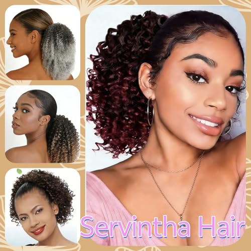 Servintha Chocolate Brown Drawstring Ponytail Extension 10 Inch Kinky Curly Ponytail Hair Extensions Color #4 Curly Short Afro Ponytail Hair Pieces For Women — view 5
