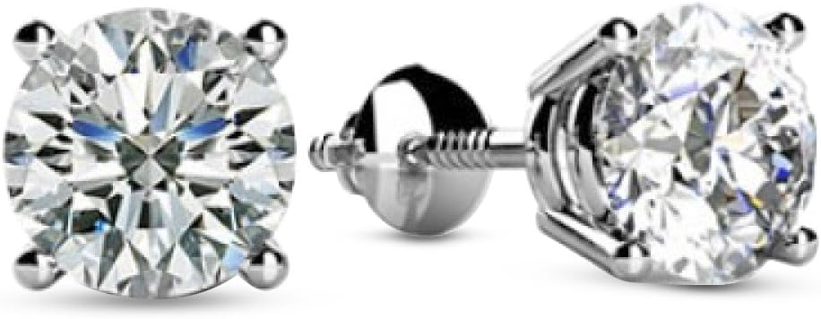 Image of 1 to 16 Carat 14K White Gold IGI Certified LAB GROWN Round Cut Diamond Stud Earrings for Women 4 Prong Screw Back for her MADE IN USA (E-F Color, VS1-VS2 Clarity)