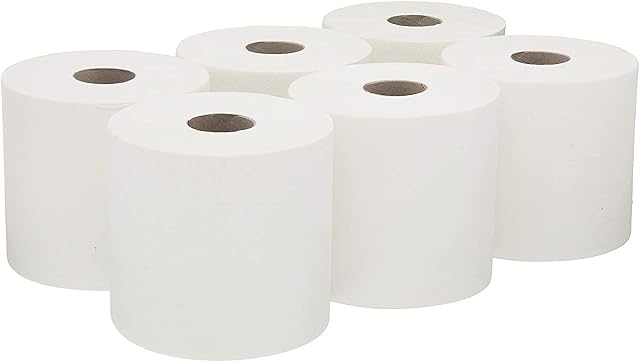 Indigo® 6 x (150m x 180mm) White Centrefeed Roll 2 ply Hygiene Absorbent Strong Wiping Tissue Cleaning Roll Home and Office