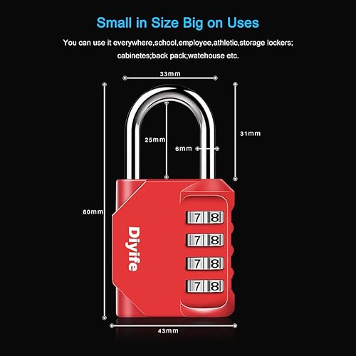 Miniatura 10 de Diyife Cerradura de combinación de 4 dígitos, 2 unidades candado resistente a la intemperie para exteriores, cerraduras reiniciables de acero