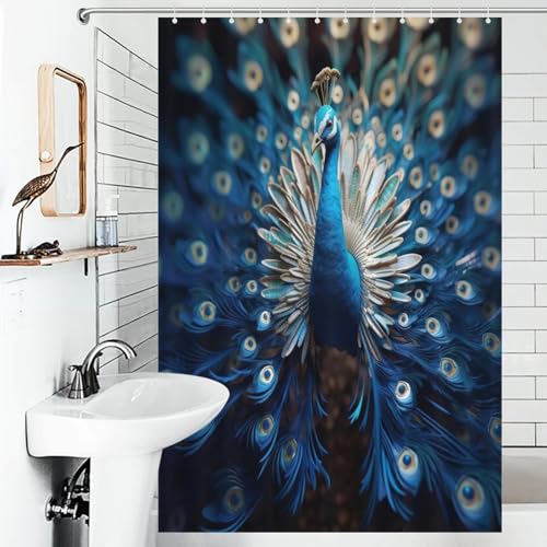 Rideau de douche paon en polyester imperméable 122x183 cm lavable avec 12 crochets