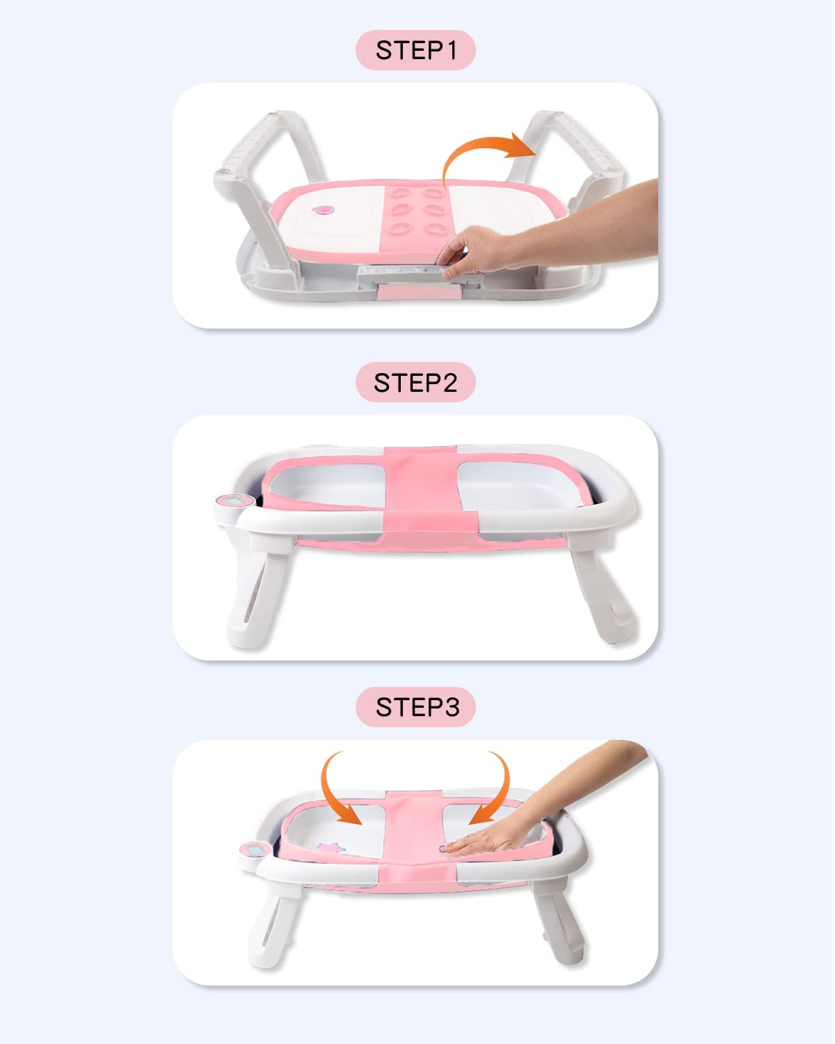 NAPEI Collapsible Baby Bathtub for Infants to Toddler, Portable Travel Bathtub Multifunctional Bathtub with Drain Hole, Baby Folding Bathtub for Newborn 0-36 Month (Pink+Floating Baby Bath Cushion)