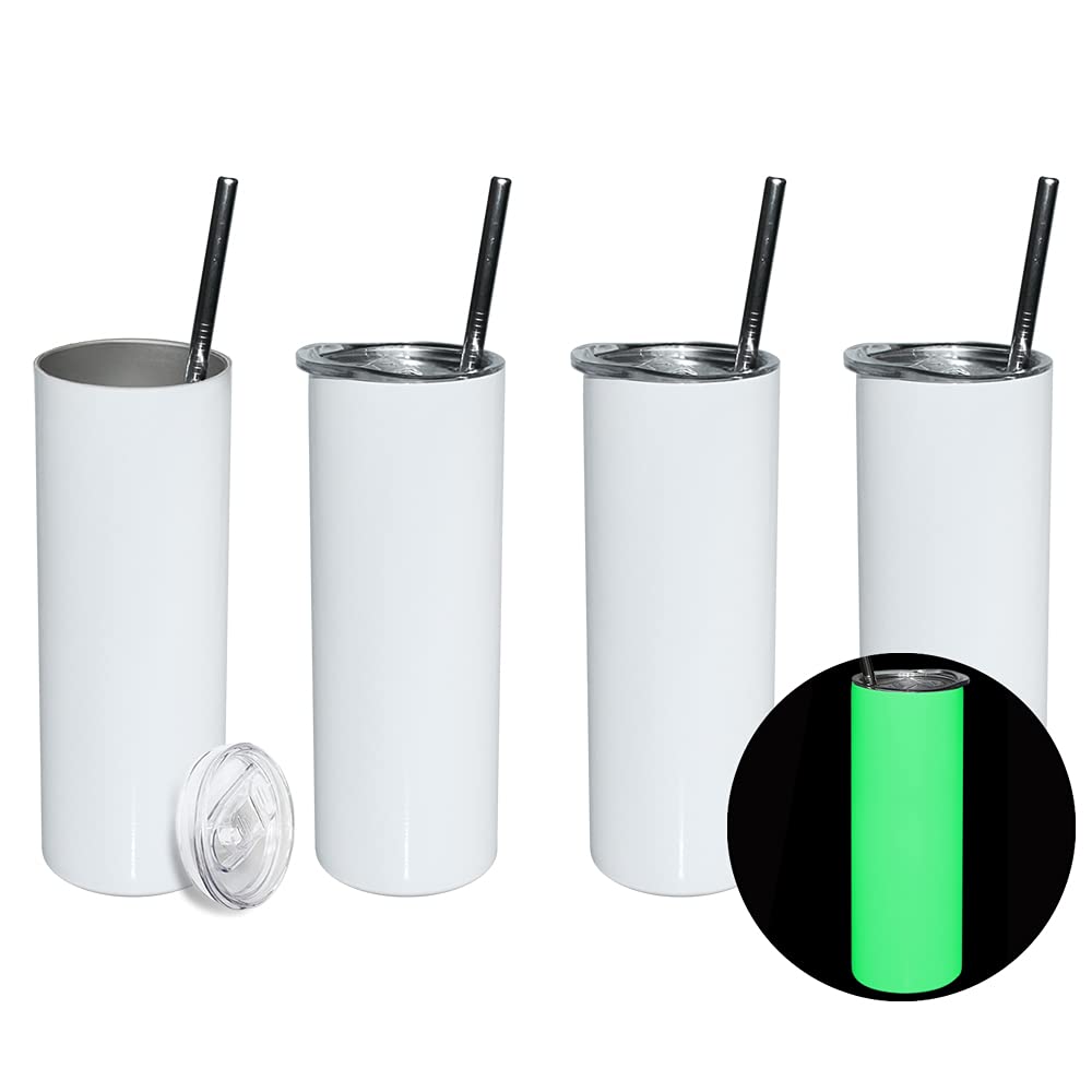 20 OZ Luminous Skinny Tumbler Sublimation Blanks Stainless Steel Vacuum Insulated Travel Tumbler with Straw and Lid,Water Tumbler Cup for Coffee Water Hot Cold Drinks,Set of 4
