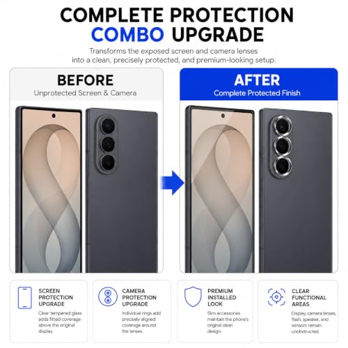 Image of FIRST MART Tempered Glass for Samsung Galaxy Z Fold 8 Ultra 5G with Black Camera Ring Guard & Installation Kit | HD Clear Edge-to-Edge Screen Protector, Scratch Resistant, Case-Friendly | Pack of 1