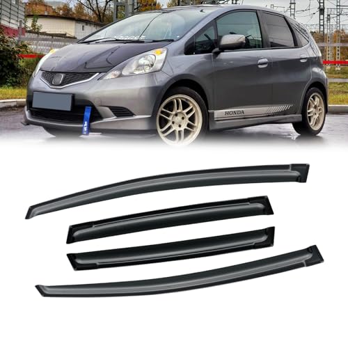 Image of Window Visor for Honda Fit 2009-2014, Out-Channel Rain Guards Shields Vent Deflector Shade Wind Dark Smoke 2010 2011 2012 2013, Tape-On Outside-Mount, 4PCS