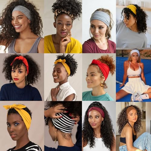 Image of 6 Pieces Knotted Headbands Adjustable Stretchy Women Headbands African Wide Hair Wrap Extra Turban Head Bands for Lady Large Sport Workout Stretch Non-slip Big Hair Bands