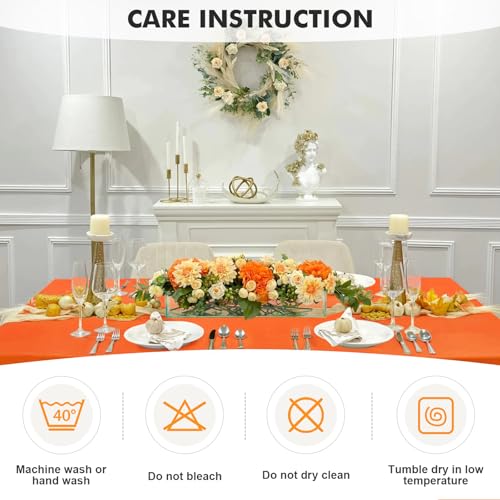 Image of SEPARO 2 Pack 8 Ft Orange Table Cover Fitted Rectangular Tablecloth Stretchable Fabric Table Cloth 8 ft Wrinkle-Free for Party Tradeshows Banquet Weddings Cocktail