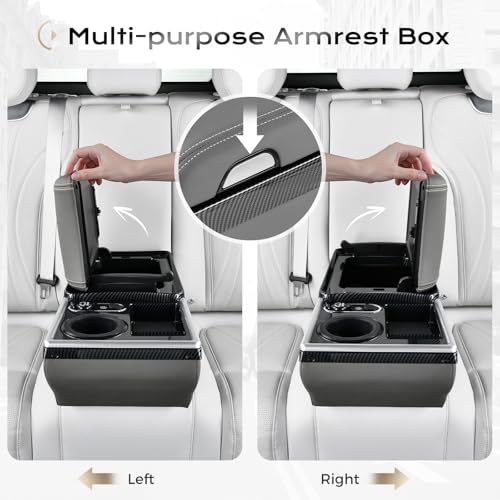 Image of Coverado Center Console, Universal Bench Seat Center Console with Wireless Charging & Cup Holder & 7 Light Modes, Truck Back Seat Car Organizer, Rear Central Car Armrest Box with Storage, Gray