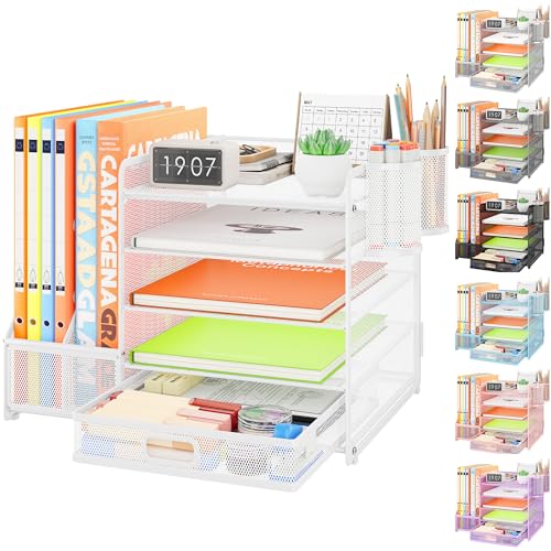 VITVITI Desk Organiser with File Holder, 5 Tier Desk Tidy Organiser with 2 Pen Holders