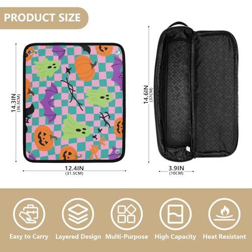 2-in-1 Estuche de Viaje para Rizador con Almohadilla Resistente al Calor y Accesorios Desmontables para Plancha, Rizador, Secador de Pelo, Diseño de Halloween Naranja Calabaza Fantasma Murciélago miniatura 4