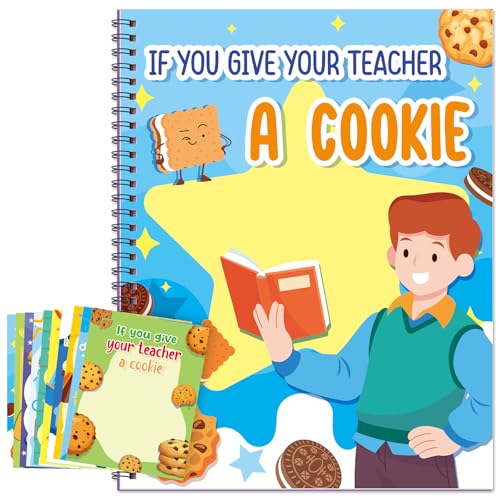 Dunzoom If You Give Your Teacher a Cookie: Large A4 Colorful Creative DIY Fill-in Gift Book - Fun Appreciation Card Book for Teachers Day Graduation & Classroom Thank You Gifts(Male)