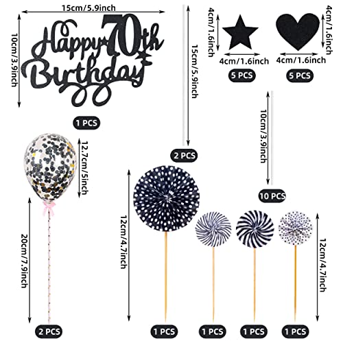 70. Geburtstag Tortendeko Set - Gold-Silber Cake Topper Mit Kerzen & Blumen 24-teilig