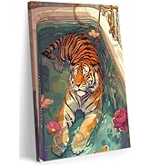 FWAHREN Tiger in Bathtub Funny Bathroom Wall Art, Vintage Rustic Farmhouse Animal Painting Pop Ar...