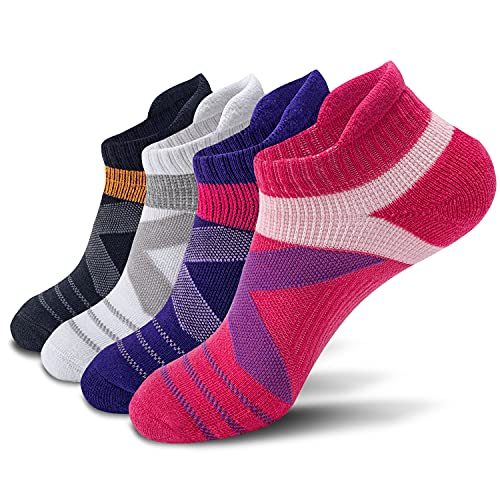 Athletic Ankle Socks for Men & Women, Cushioned Compression Arch Support Socks For Running, Golf & Sports (4 Pairs)