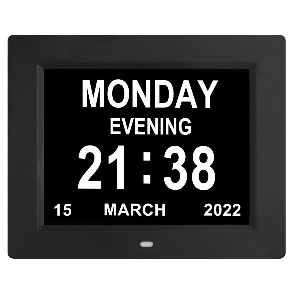 LaMi Products 8 in Digital Clock with Day and Date Time - 12 Alarms Clock,Auto-Dimming,12/24h,Extra Large Digital Wall Clock Dementia Clock for Seniors,Impaired Vision,Memory Loss