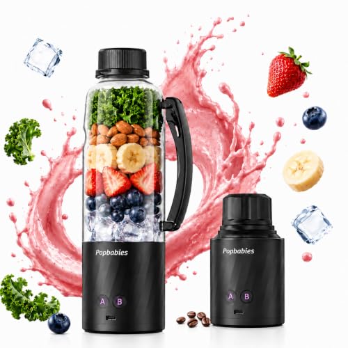 Image of Popbabies 370W Portable Blender for Smoothie and Juices, 600ml Blending Cup, 560ml Max Fill, 6000mAh 12V Portable Mixer Blender, 6 Blades, 20000RPM USB-C Rechargeable Blender for Baby Food
