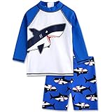 [Vaenait Baby] 18ヶ月～7歳 水着 ツーピース 男の子 子供 キッズ 水着 ボイス上下セット スイムウェア ラッシュガード 長袖ラッシュガード 短パン 紫外線対策 女児 幼稚園 保育園 Kids Swimwear Big Jaws L
