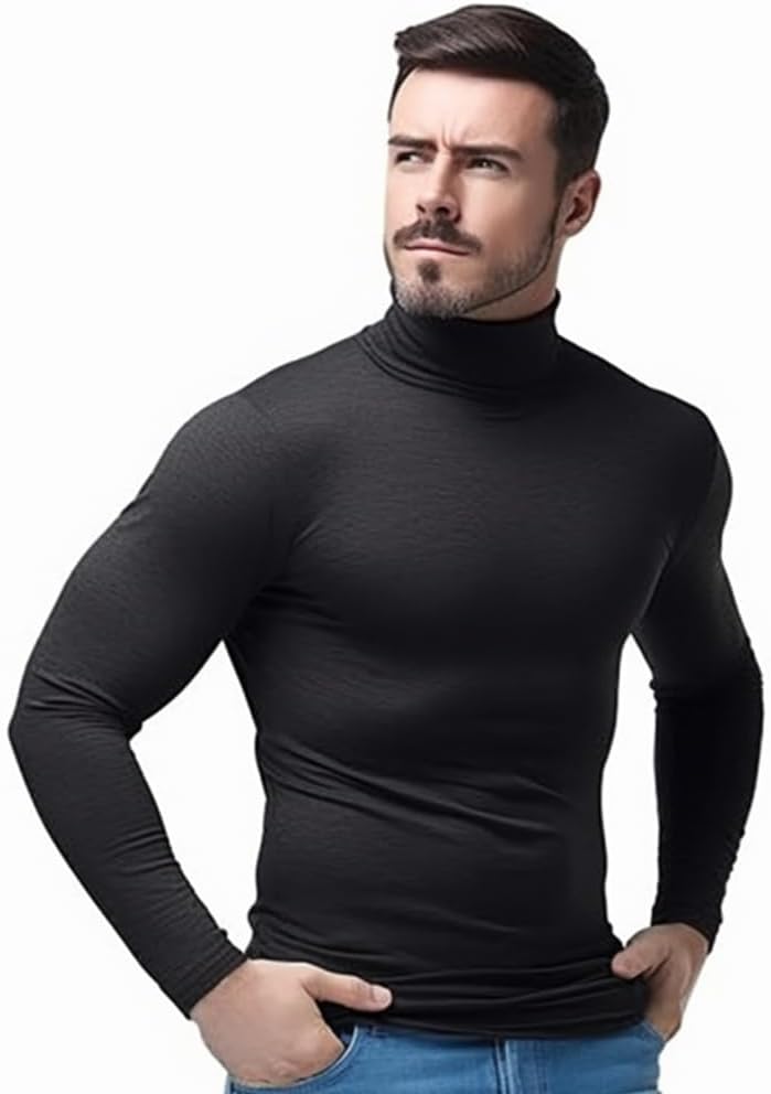 SALNIER Men Basic Turtleneck Slim Fit Long Sleeve Pullover Top Solid Thermal Knitted T Shirt Sweaters Soft Lightweight Shirt - Image 5