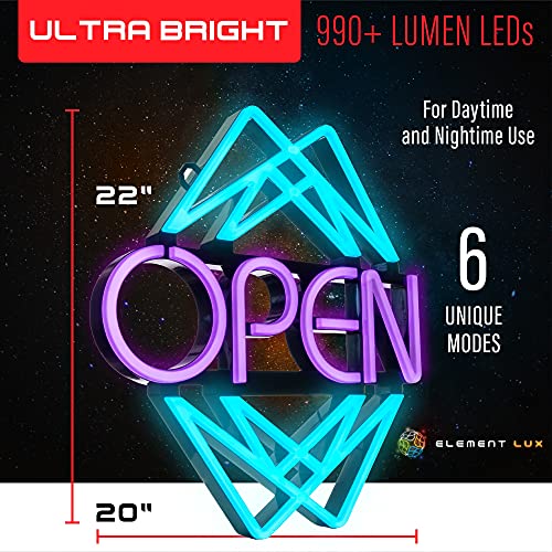 Open Sign By Element Lux - 49 Color Combinations, Stand Out! - Neon Led Open Sign For Business Window W Remote - Large Bright For Restaurant, Coffee, Bar, Spa - 20 X 22In #TOP3