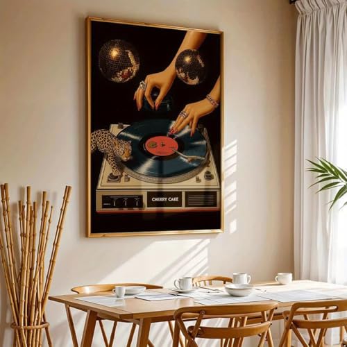 Affiche toile platine vinyle léopard AEFOUU 60x70cm art rétro - 2