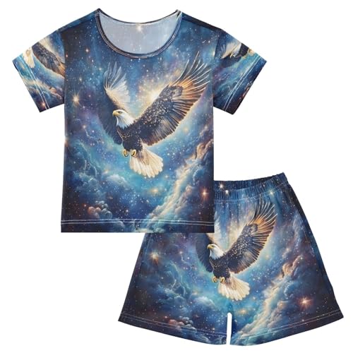 ALAZA Galaxy Bird Space Nebula Pajamas Set Short Sleeve Cotton Sleepwear Summer Pjs 2 Piece 5-14Y