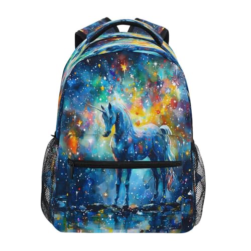 Unicorn Star Oil Painting Backpack for School Boys Girls Adults Kids Bookbag Laptop Bag 15L