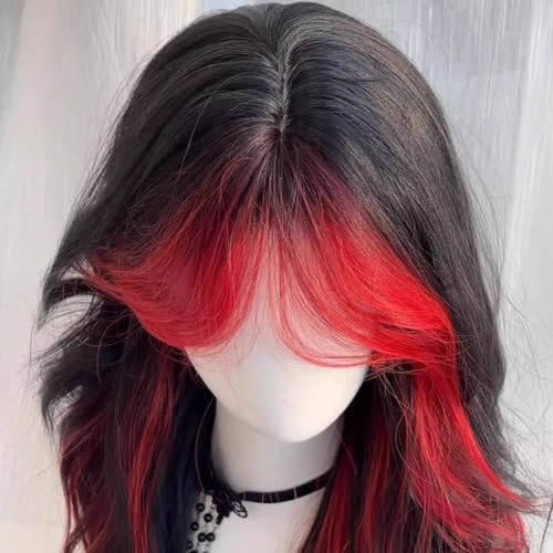 Perruque noire avec mèches rouges longue et bouclée pour métamorphose - 3