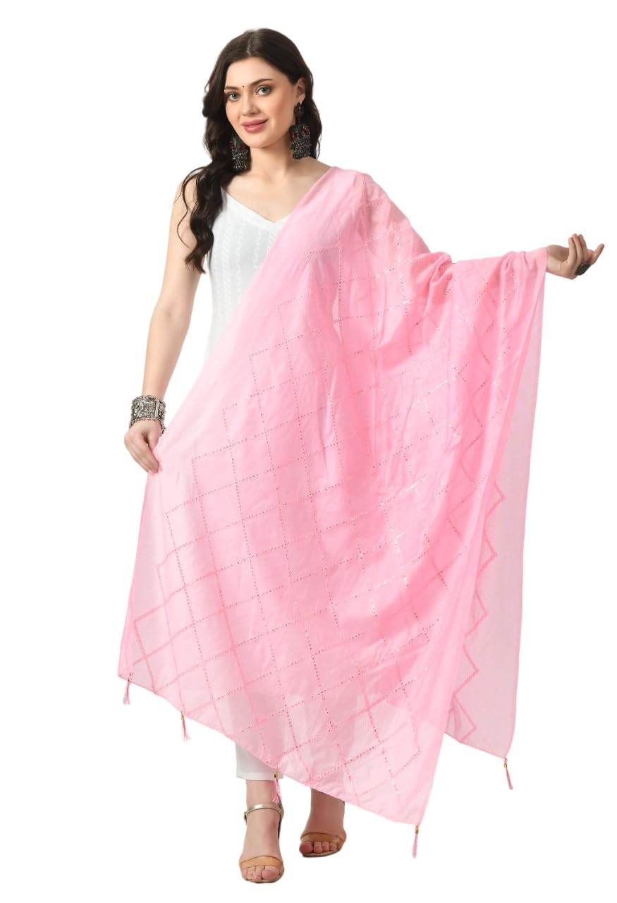 a r silk Women's Baby Pink ChanderiSelf Degine Dupatta Chunnis(SC_ARS01050)-picture-25