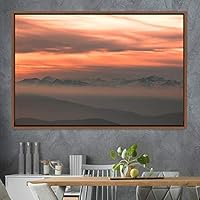 Framed Canvas Wall Art Foggy Mountains Aerial Cool Multicolor Nature Photography Realism Relax/Calm Rustic Wilderness - 16x24 inches