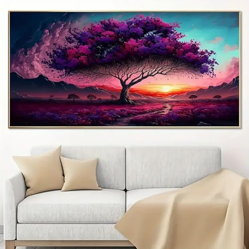 Décoration murale salon et chambre adulte toile paysage moderne arbre violet romantique 60x120