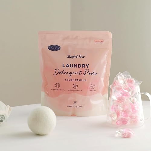 Miniatura 3 de ROUGH & RAW, Cápsulas de detergente para ropa, flor de cerezo, rosa, alta eficiencia, refuerzo de aroma, 30 unidades