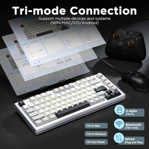 Image of YUNZII RT80 Rapid Trigger Hall Effect Magnetic Gaming Keyboard, 8K Polling Rate, 75% Layout,BT /2.4GHz /Wired,RGB Backlit,Hot Swap,Adjustable Actuation Wireless for Win /Mac(White, Gateron White)